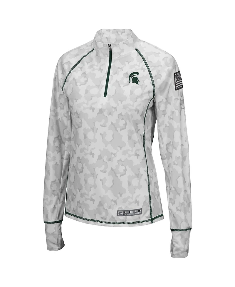 Women's Colosseum White Michigan State Spartans Oht Military-Inspired Appreciation Officer Arctic Camo 1/4-Zip Jacket
