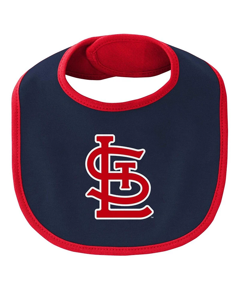 Newborn and Infant Boys Girls Red, Navy St. Louis Cardinals Little Champ Three-Pack Bodysuit Bib Booties Set