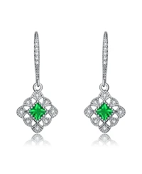 Sterling Silver White Gold Plated Radiant and Round Cubic Zirconia Adorn Leverback Earrings