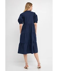 English Factory Women's Short Puff Sleeve Midi Dress