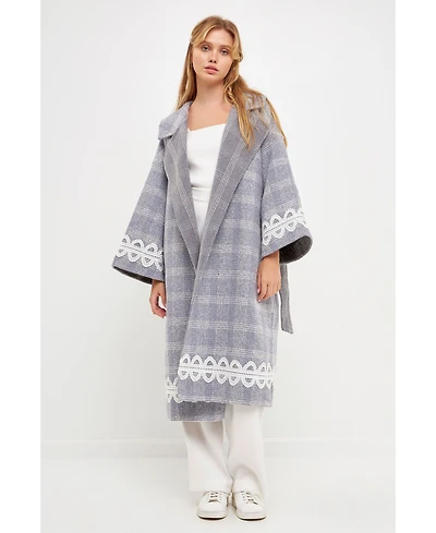 English Factory Women's Long Plaid Wrap Coat
