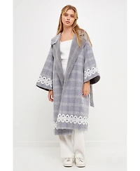 English Factory Women's Long Plaid Wrap Coat