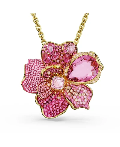 Swarovski Crystal Pave Flower Florere Pendant Necklace And Brooch