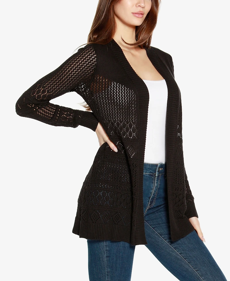 Belldini Women's Pointelle Long Sleeves Open Cardigan Sweater