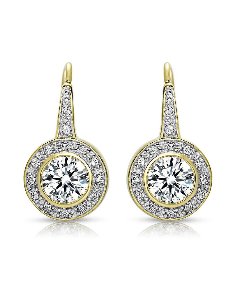 Cubic Zirconia Sterling Silver Round Stud Drop Euro Earrings