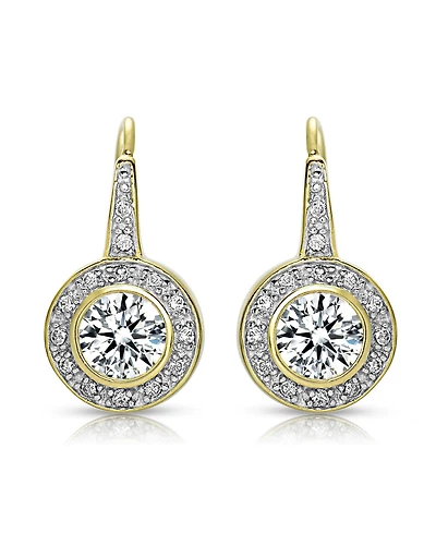 Cubic Zirconia Sterling Silver Round Stud Drop Euro Earrings