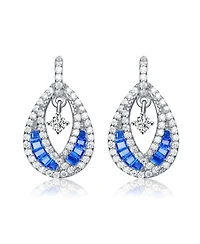 Sterling Silver 14K Gold Plated, 18K Rose Plated and White Red Baguette Clear Round Cubic Zirconia Pear Drop Earrings