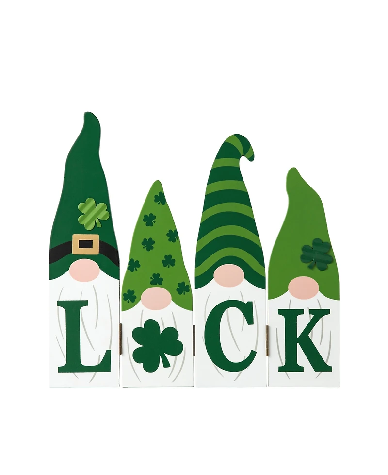 Glitzhome 12.25" L St. Patrick's Wooden Luck Shamrock Gnome Table Decor