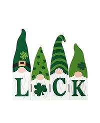 Glitzhome 12.25" L St. Patrick's Wooden Luck Shamrock Gnome Table Decor