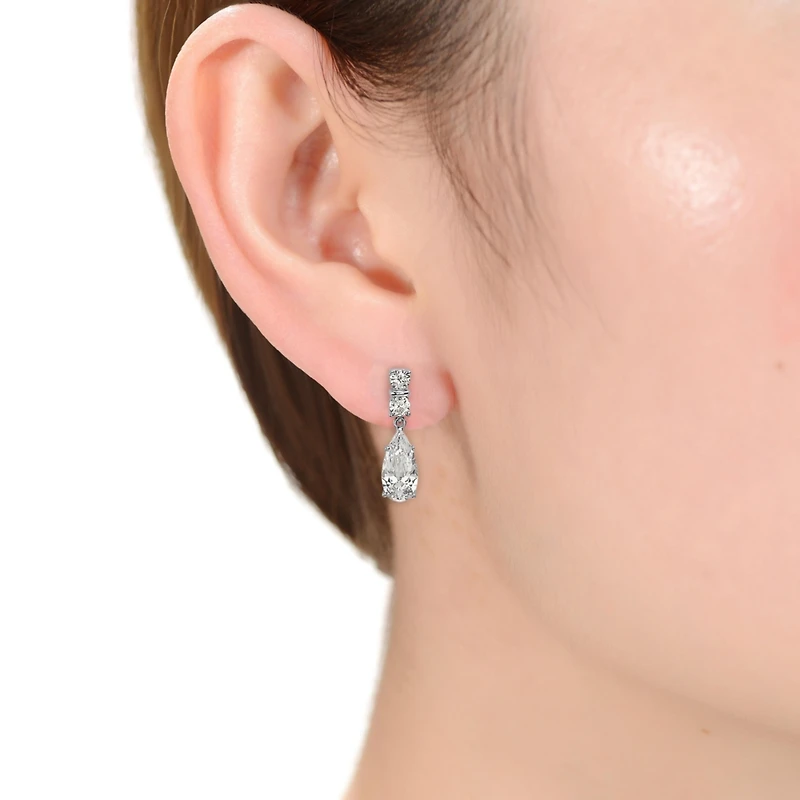 Sterling Silver Cubic Zirconia Long Narrow Teardrop Earrings