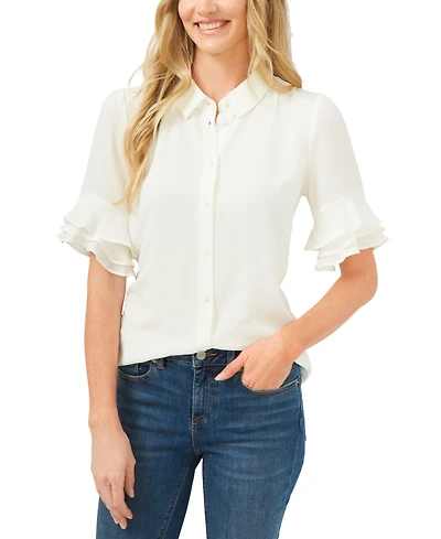 CeCe Women's Button-Front Ruffled 3/4-Sleeve Blouse