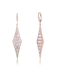 Sterling Silver Shaped Cubic Zirconia Long Kite Shape Drop Earrings