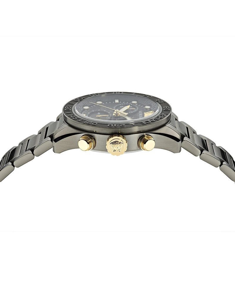 Versace Men's Swiss Chronograph Greca Dome Gunmetal Ion Plated Bracelet Watch 43mm