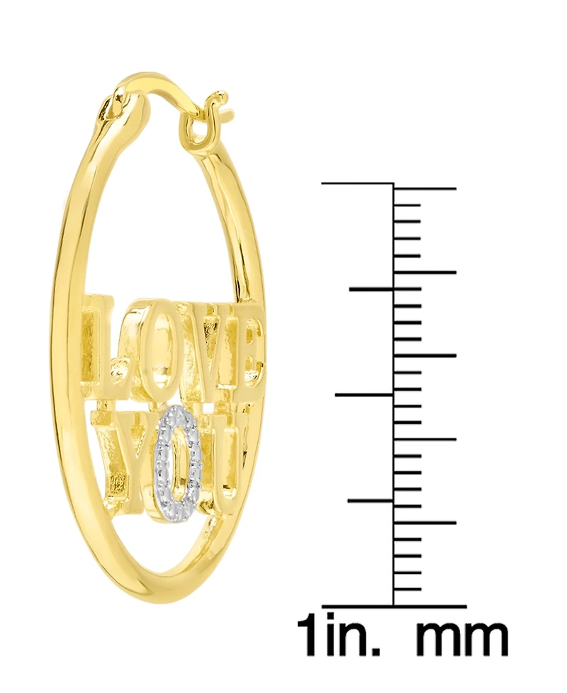 Macy's 14k Gold Plated Brass Diamond Accent Love You Circle Hoop Earrings