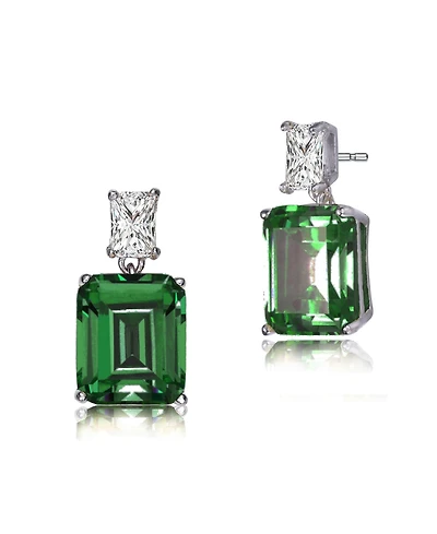 Sterling Silver White Gold Plated Clear and Colored Cubic Zirconia Two-Stone Drop Earrings