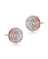 Cubic Zirconia Sterling Silver round Haloed Stud Earrings