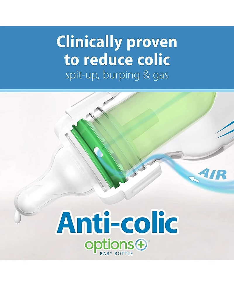 Dr. Browns Standard Neck Options+ Anti-Colic Baby Bottle, 4 oz, 6 Pack