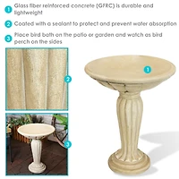 Grecian Column 20-Inch H Glass Fiber Reinforced Concrete Construction Garden Bird Bath - White
