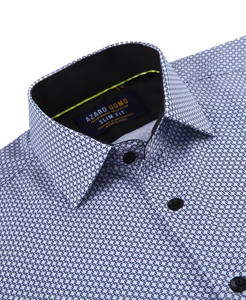 Azaro Uomo Men's Geometric Four-Way Stretch Button Down Shirt