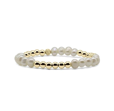 Bowood Lane Non-Tarnishing Gold filled, 5mm Gold Ball and Freshwater Pearl Stretch Bracelet