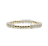 Bowood Lane Non-Tarnishing Gold filled, 5mm Gold Ball and Freshwater Pearl Stretch Bracelet
