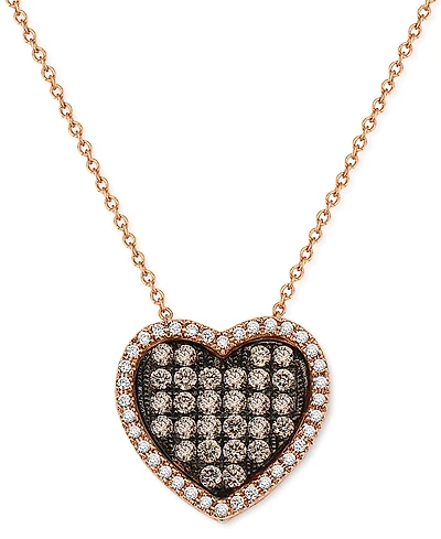Le Vian Chocolate Diamonds (1/2 ct. t.w.) & Vanilla Diamonds (1/6 ct. t.w.) Heart 18" Pendant Necklace in 14k Rose Gold
