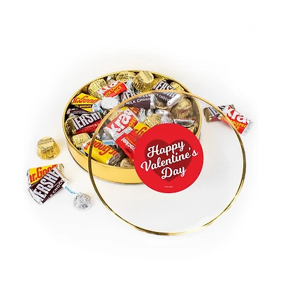 Just Candy Valentine's Day Candy Gift Tin - Plastic Gift Tin with Hershey's Kisses, Hershey's Miniatures & Reese's Peanut Butter Cups, 67 Pieces