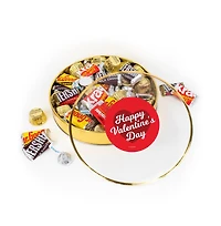 Just Candy Valentine's Day Candy Gift Tin - Plastic Gift Tin with Hershey's Kisses, Hershey's Miniatures & Reese's Peanut Butter Cups, 67 Pieces