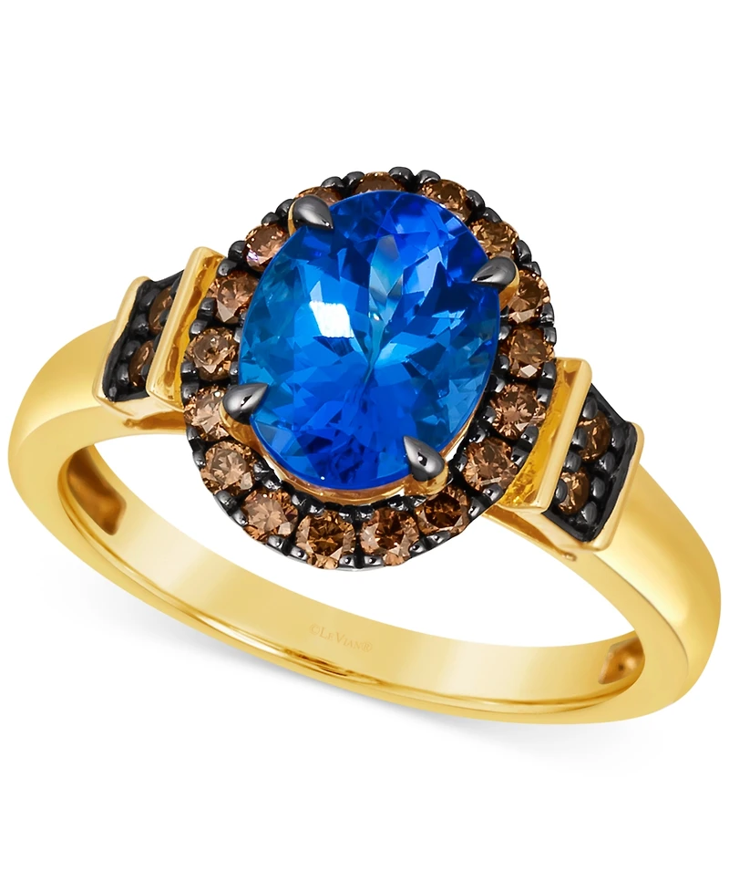 Le Vian Chocolatier Blueberry Tanzanite (1-3/4 ct. t.w.) & Chocolate Diamonds (3/8 ct. t.w.) Oval Halo Ring in 14k Gold