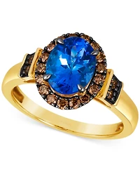 Le Vian Chocolatier Blueberry Tanzanite (1-3/4 ct. t.w.) & Chocolate Diamonds (3/8 ct. t.w.) Oval Halo Ring in 14k Gold