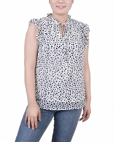Petite Ruffled Sleeve Blouse with Tie Closure Top