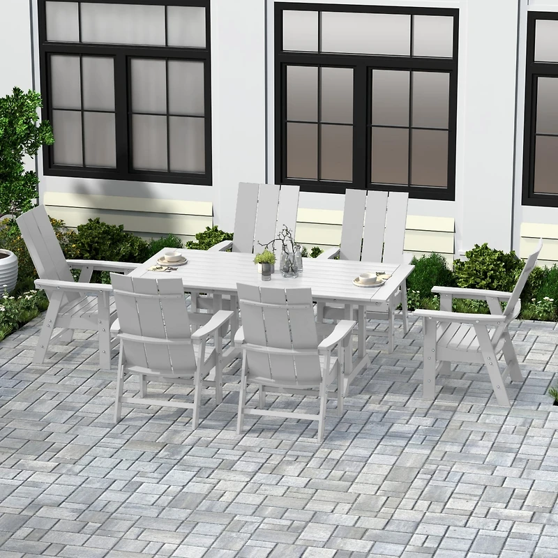WestinTrends 7 Piece Outdoor Patio Dining Table and Modern Adirondack Armchair Set