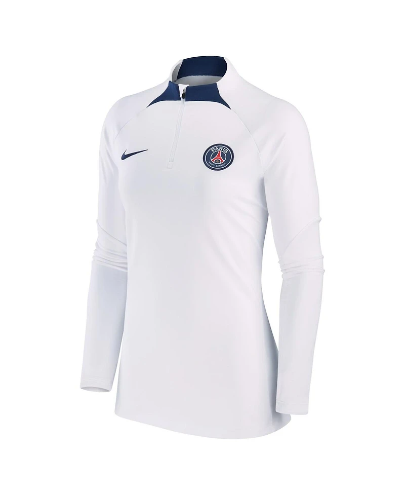 Women's Nike White Paris Saint-Germain Strike Drill Raglan Performance Quarter-Zip Top