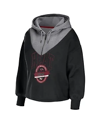 Women's Wear by Erin Andrews Black Miami Heat Pieced Quarter-Zip Hoodie Jacket