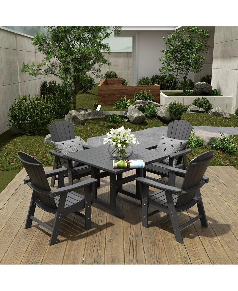 WestinTrends 5 Piece Outdoor Patio Dining Square Table and Shell Back Armchair Set