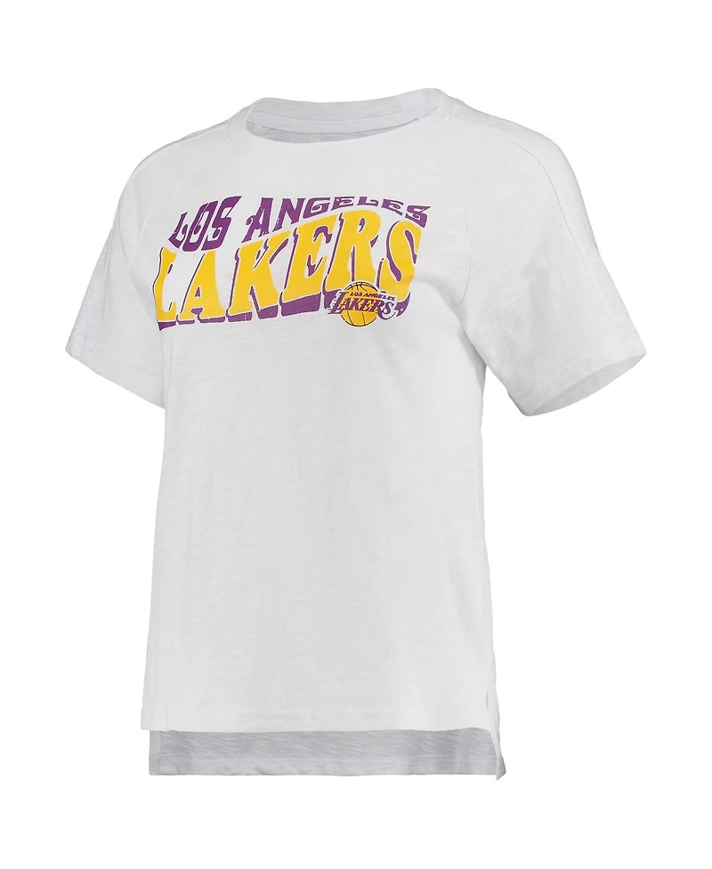 Women's Concepts Sport Charcoal, White Los Angeles Lakers Resurgence Slub Burnout Raglan T-shirt and Shorts Sleep Set
