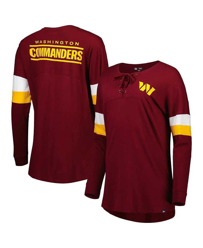 Women's New Era Burgundy Washington Commanders Athletic Varsity Lace-Up Long Sleeve T-shirt