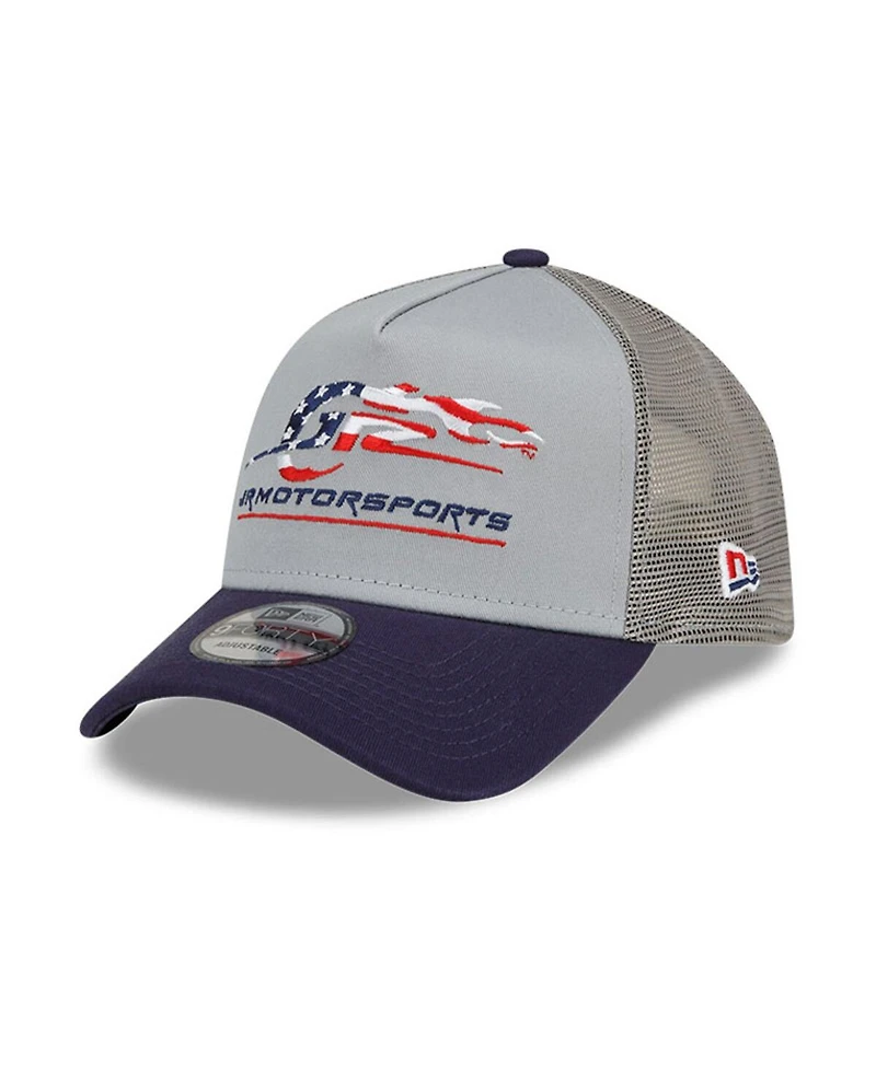Men's New Era Gray, Navy Jr Motorsports 9FORTY A-Frame Trucker Snapback Adjustable Hat