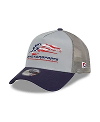 Men's New Era Gray, Navy Jr Motorsports 9FORTY A-Frame Trucker Snapback Adjustable Hat