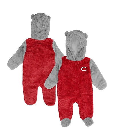 Newborn and Infant Boys Girls Red, Gray Cincinnati Reds Game Nap Teddy Fleece Bunting Full-Zip Sleeper