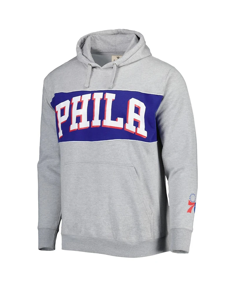 Men's Fanatics Heather Gray Philadelphia 76ers Wordmark French Terry Pullover Hoodie