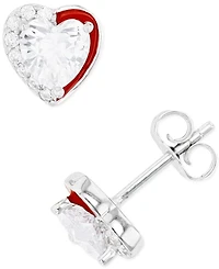 Cubic Zirconia Heart Stud Earrings in Sterling Silver or 14k Gold over Sterling Silver