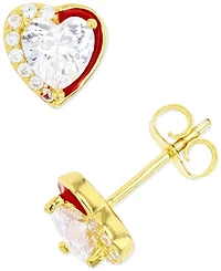 Cubic Zirconia Heart Stud Earrings Sterling Silver or 14k Gold over