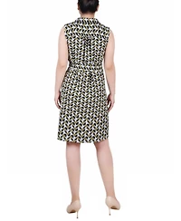 Ny Collection Petite Printed Sleeveless Belted Shirtdress