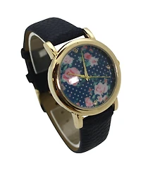 Olivia Pratt Navy Solid Colors with Flowers Details Women Watch