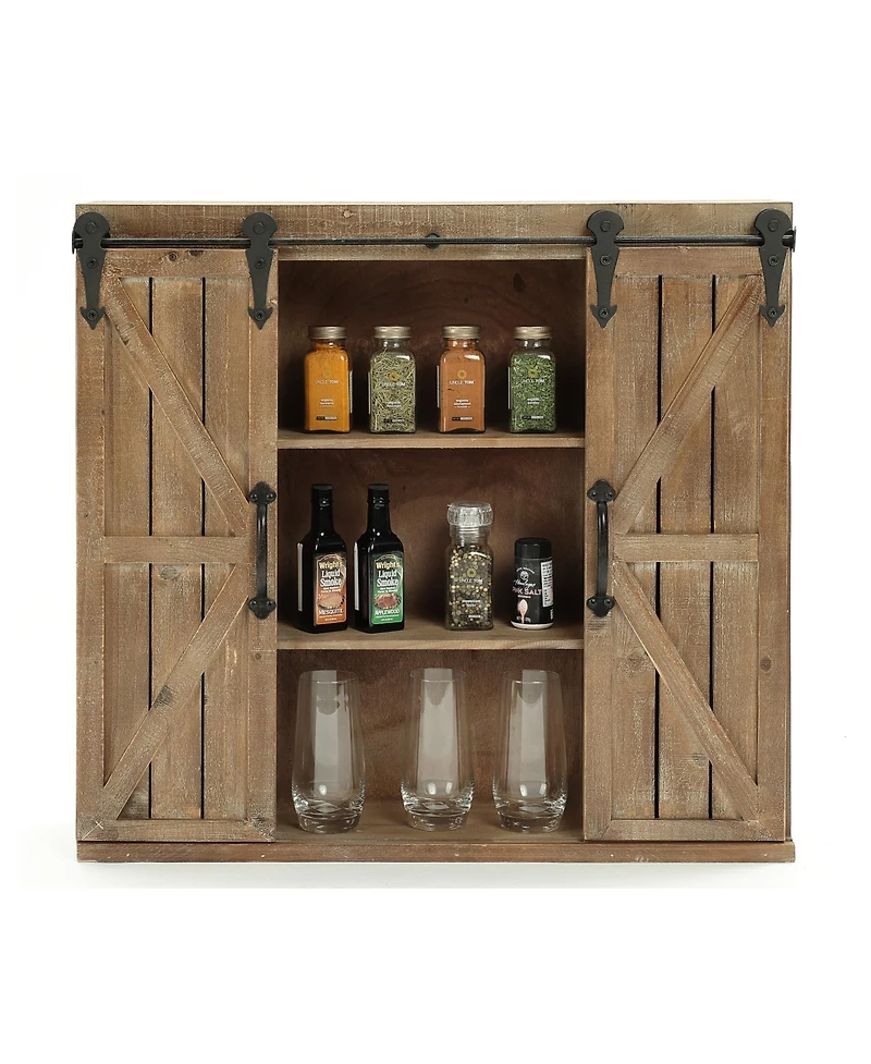 Luxen Home Farmhouse 27.2" Tall Medium Density Fiberboard, Wood, Iron Sliding 2-Door Wall Storage Cabinet