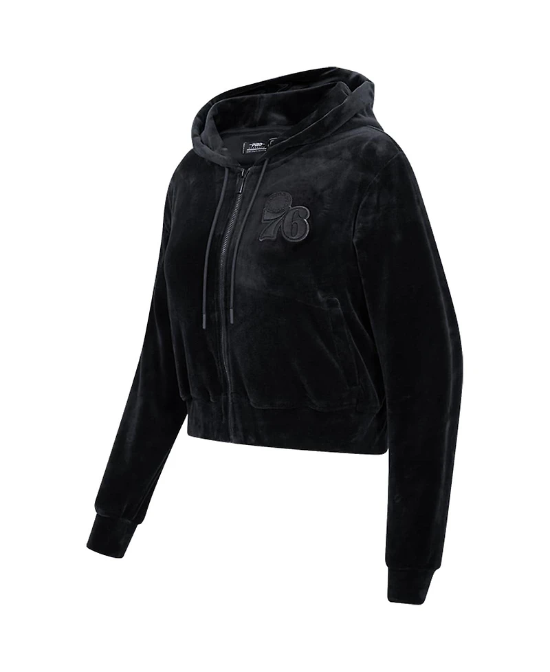 Women's Pro Standard Philadelphia 76ers Triple Black Velour Full-Zip Hoodie