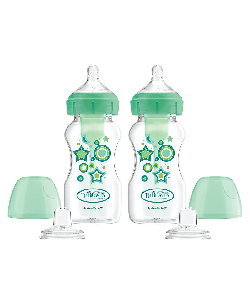 Dr. Browns Baby Anti-Colic Options+ Wide-Neck Baby Bottle to Sippy Bottle, 9oz, 2 pack
