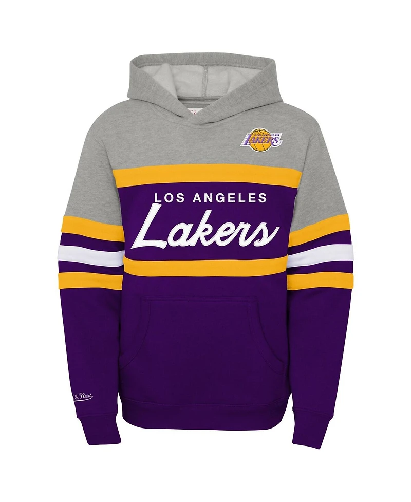 Big Boys Mitchell & Ness Heather Gray, Purple Los Angeles Lakers Hardwood Classics Head Coach Pullover Hoodie