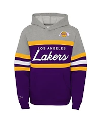 Big Boys Mitchell & Ness Heather Gray, Purple Los Angeles Lakers Hardwood Classics Head Coach Pullover Hoodie